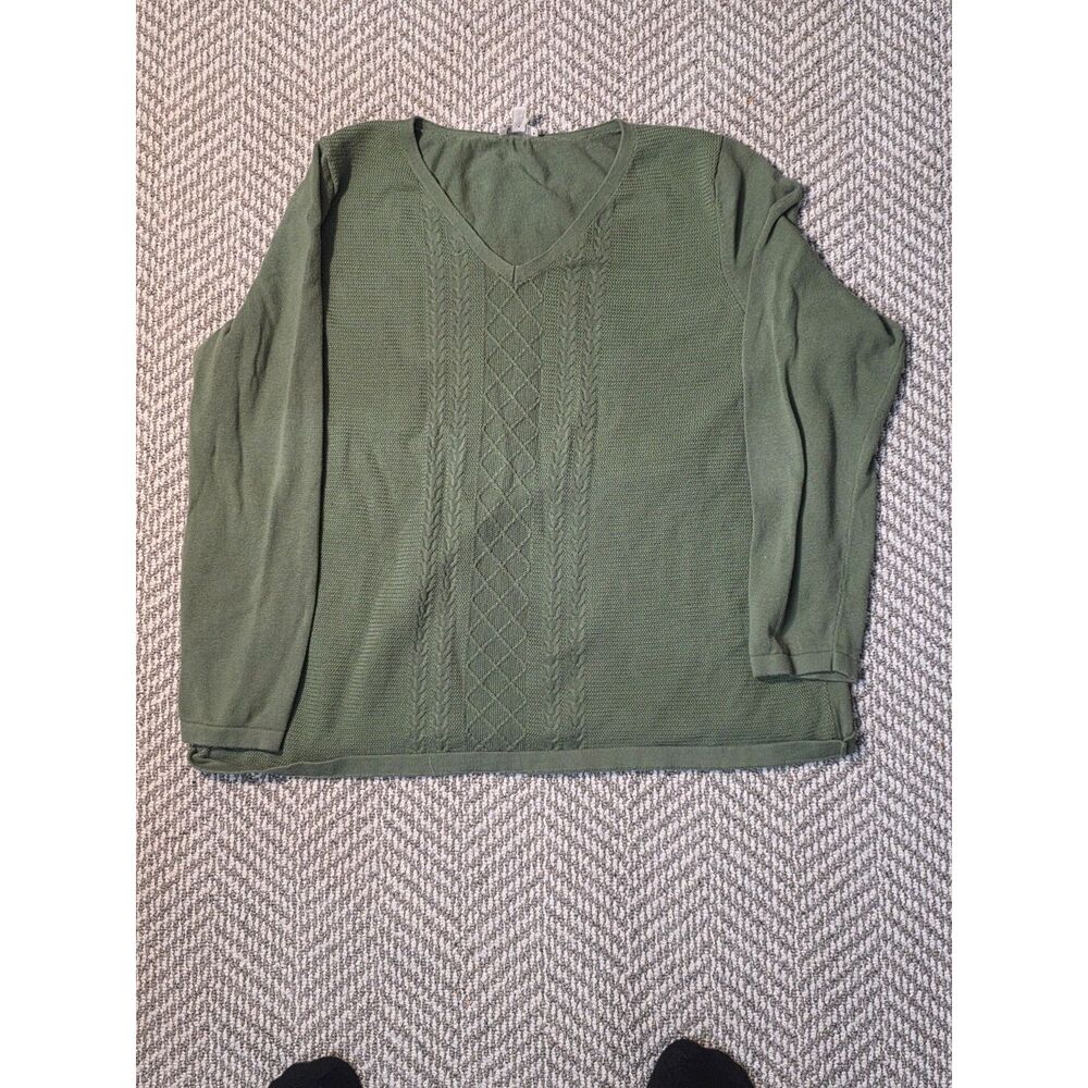 Talbots Woman Olive Green V-Neck Cable Knit Sweater Plus Size 2X